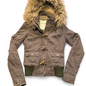 Y2K Abercrombie Kids Faux Fur Hood Toggle Utility Jacket 🤎